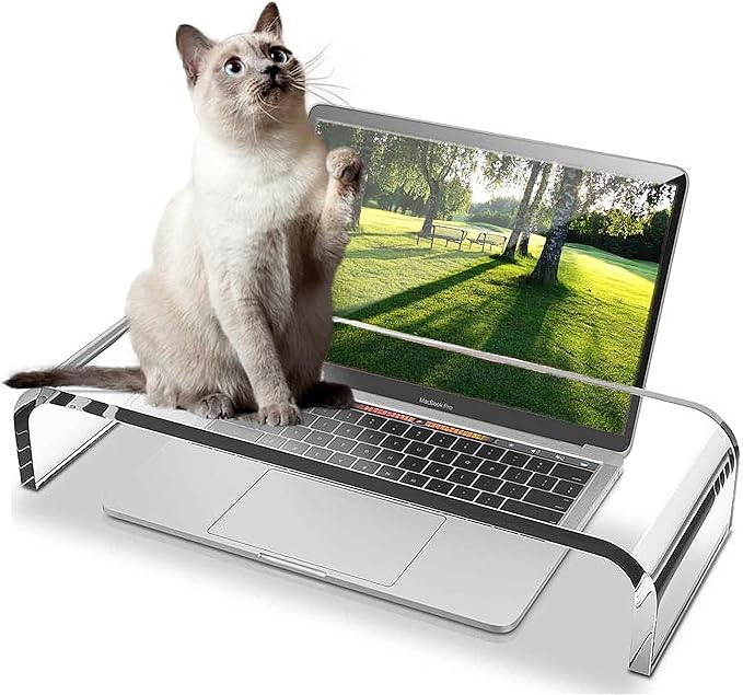 Clear Acrylic Monitor Stand,Keyboard Cover Protector Anti-Cat Prevent Cats from Touching Keyboard,Stand for Laptop, 1525-001