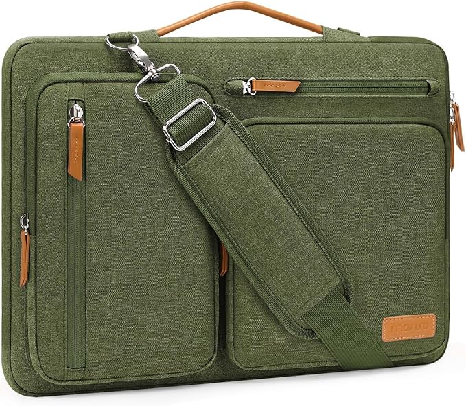 MOSISO 360 Protective Laptop Shoulder Bag,17-17.3 inch Computer Bag Compatible with MacBook, HP, Dell, Lenovo, Asus Notebook,Side Open Messenger Bag with 4 Zipper Pockets&Handle, Olive Green
