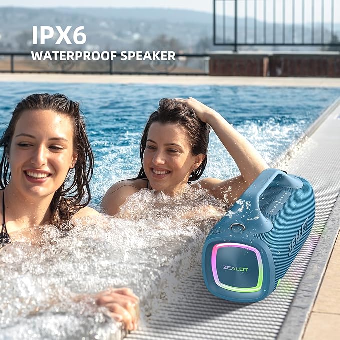 ZEALOT Bluetooth Speaker, 110W Peak(100W) Booming Sound Speakers Wireless, Dual Pairing, XBass, BT 5.3, 24000mAh Power Bank, Portable Outdoor Waterproof Speaker for Camping, Beach Party（Dark Blue