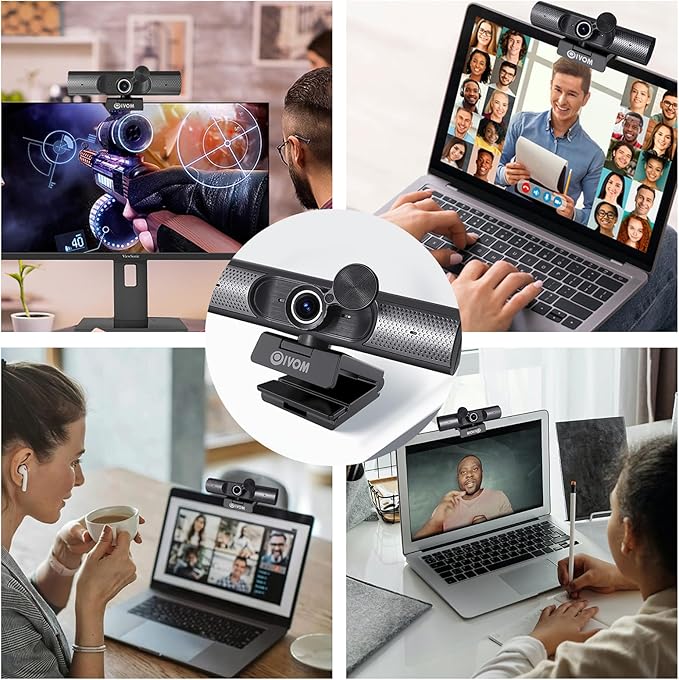 Webcam With Microphone and Speaker, 1080P Web Camera for Desktop Computer Laptop, USB With Physical Privacy Cover, Plug and Play, Streaming, Wide Angle 3 in 1