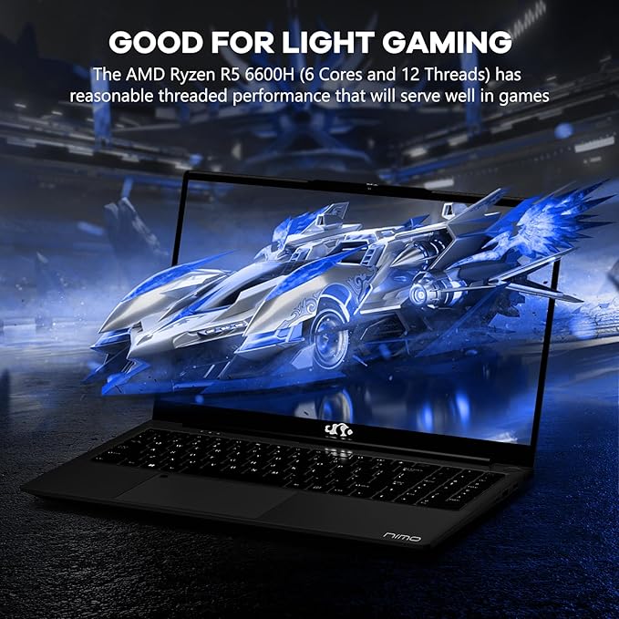 NIMO 15.6" IPS FHD-Gaming-Laptop, AMD Ryzen 5 6600H 6 Cores 64GB DDR5 RAM 2TB SSD (Beat i7-1165G7, Up to 4.5GHz) Radeon 660M GPU-Computer with Backlit Keyboard 100W Type-C Fingerprint Win 11