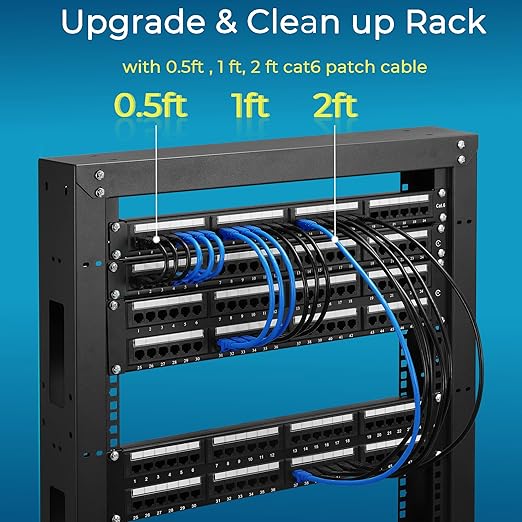 Rapink Patch Cables Cat6 2ft (24 Pack), Ethernet Patch Cable 10G, Cat 6 Patch Cable for Patch Panel to Switch, Flexiable Cat 6 Ethernet Cable with Gold Plated Black