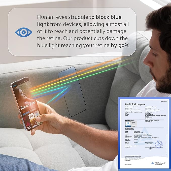 Deppa |2 Pack| Anti-Blue Light Screen Protector for iPhone 14 Pro (6.1')| Scratch Resistant Tempered Glass | 3D Edge to Edge Coverage | Easy Installation Kit | Eye Safeguard TÜV Certified