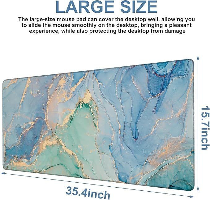 Gaming Desk Pad Large Extra Length Fluid Art Marble Mouse Pad Keyboard Laptop Non-Slip Waterproof with Rubber Base Thick Stitched Edge Mouse Mat for Office Home 35.4 x 15.7 Inches