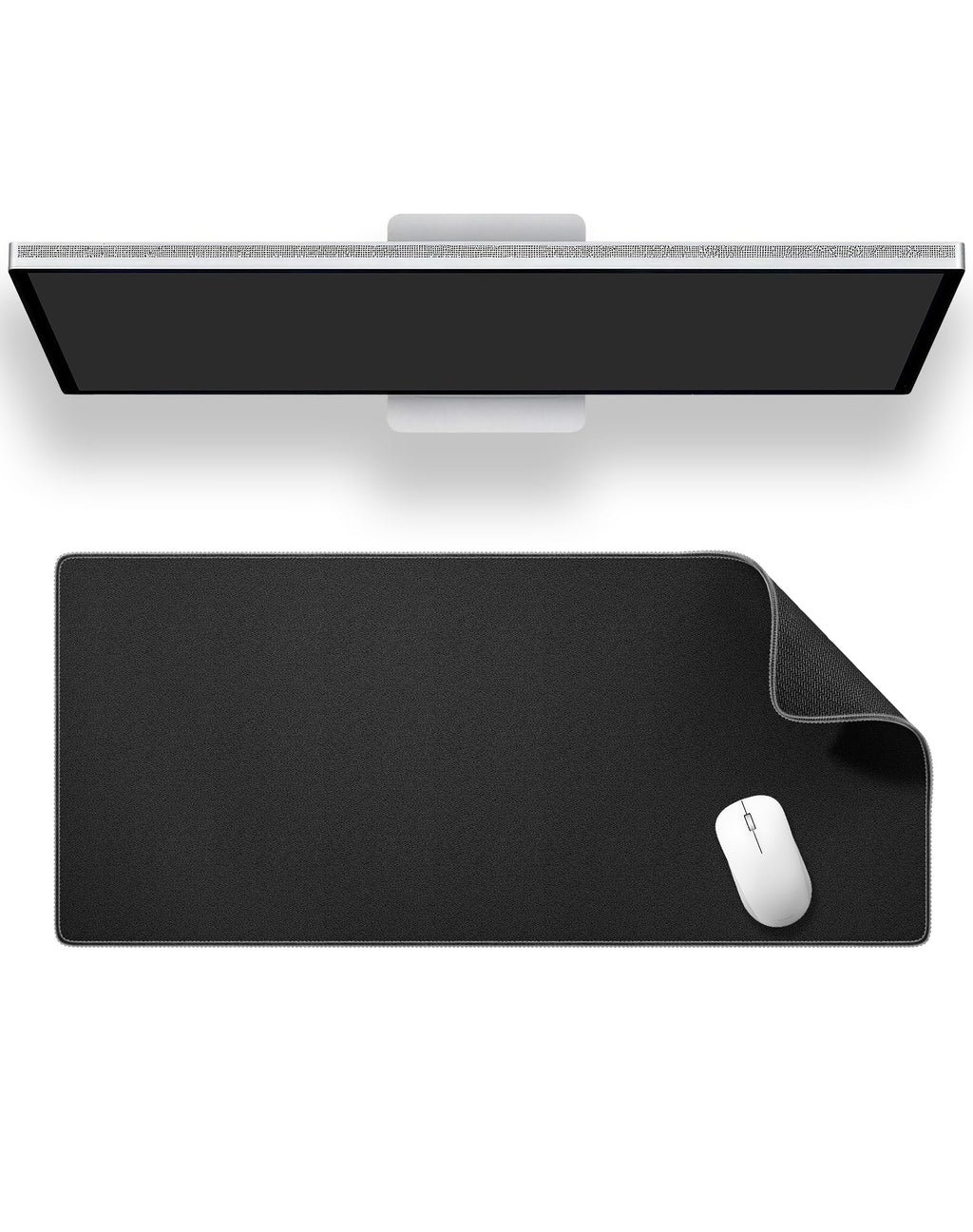 ALOANES Black Waterproof Desk Mat, Large, with Extended Mouse Mat, Office Desk Protector with Anti-Slip Base, Stitched Edge, Grain Jacquard Surface, Perfect for Gamer, Home, XL,11.81''x27.56''x0.12'