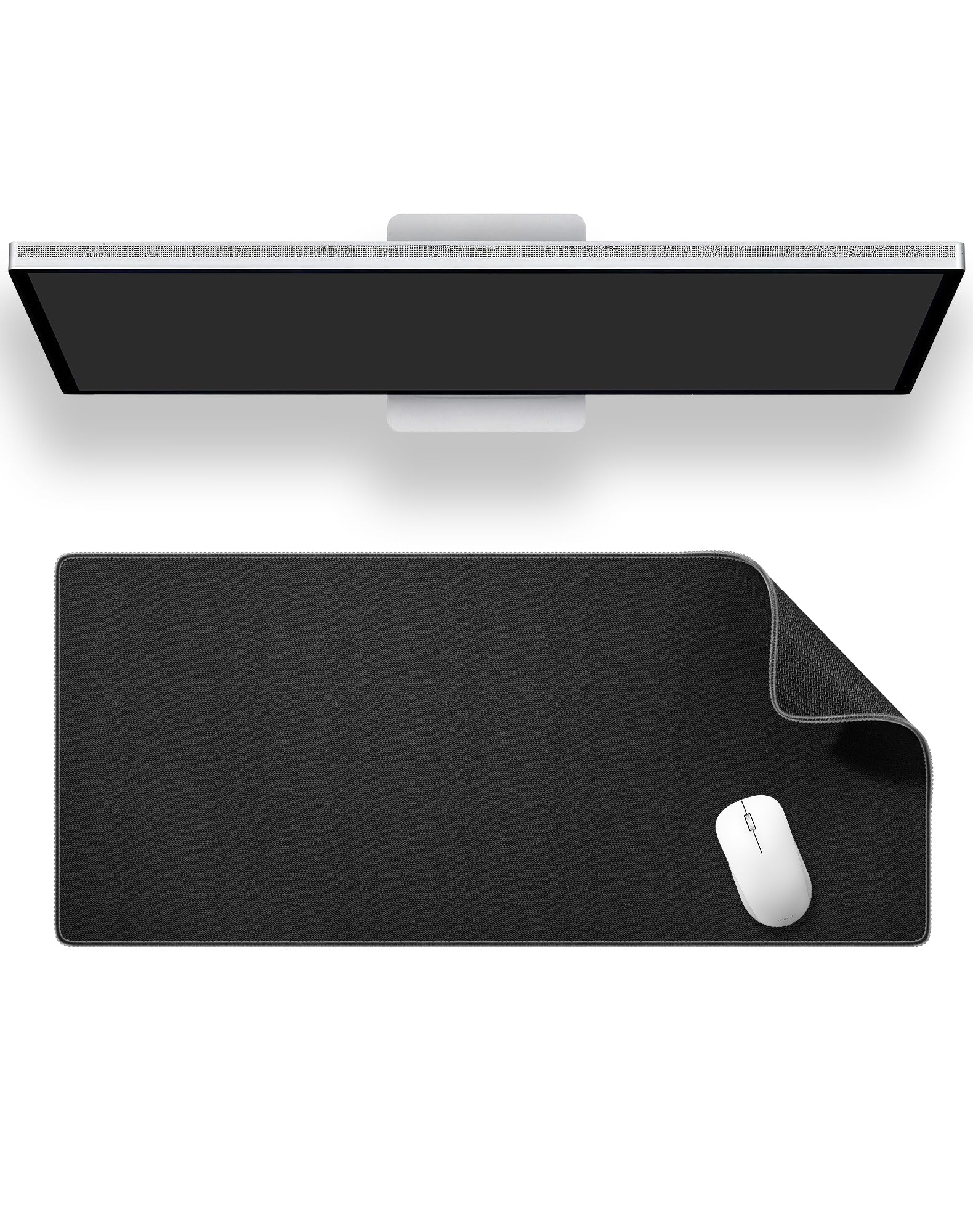 ALOANES Black Waterproof Desk Mat, Large, with Extended Mouse Mat, Office Desk Protector with Anti-Slip Base, Stitched Edge, Grain Jacquard Surface, Perfect for Gamer, Home, XL,11.81''x27.56''x0.12'