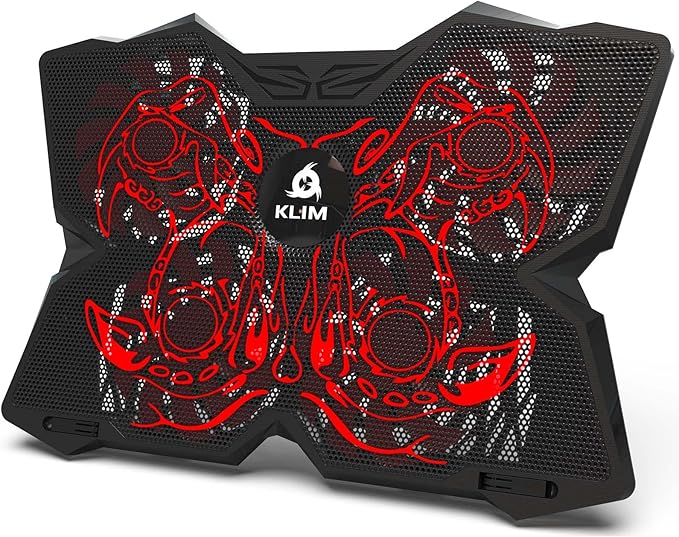 KLIM Wind Laptop Cooling Pad - More Than 500,000 Units Sold - New - Powerful Rapid Action Laptop Cooler - Laptop Stand with 4 Cooling Fans - 2 USB Ports - PC Mac PS5 PS4 Xbox One - Cobra Red