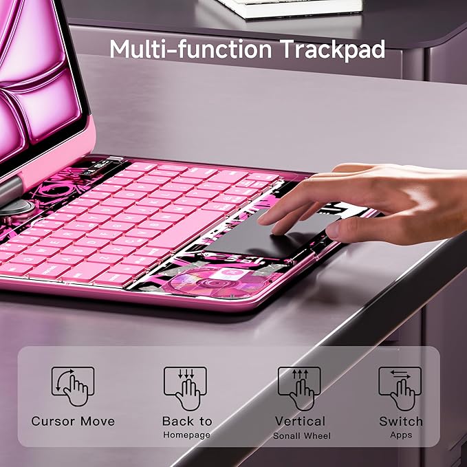 iPad Keyboard Case for iPad 10th Gen (2022) & 11th (A16, 2025), Magic Wireless Keyboard with Trackpad 7 Color Backlit, 360° Rotating Stand Transparent Protective Cover with Pencil Holder (Pink)
