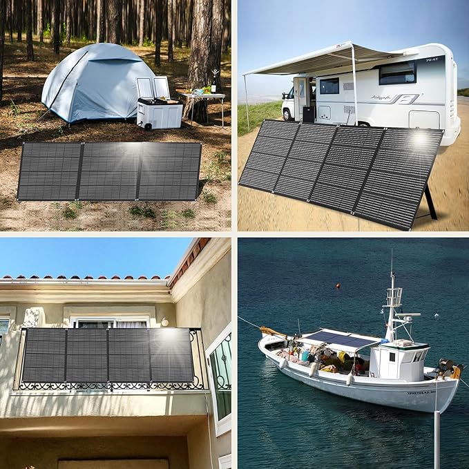 310W 18V Portable Foldable Solar Panel Monocrystalline ETFE 24% High Efficiency Foldable Kickstand Ultra-Light Waterproof IP65 Solar Charger for Power Station Off Grid Outdoor