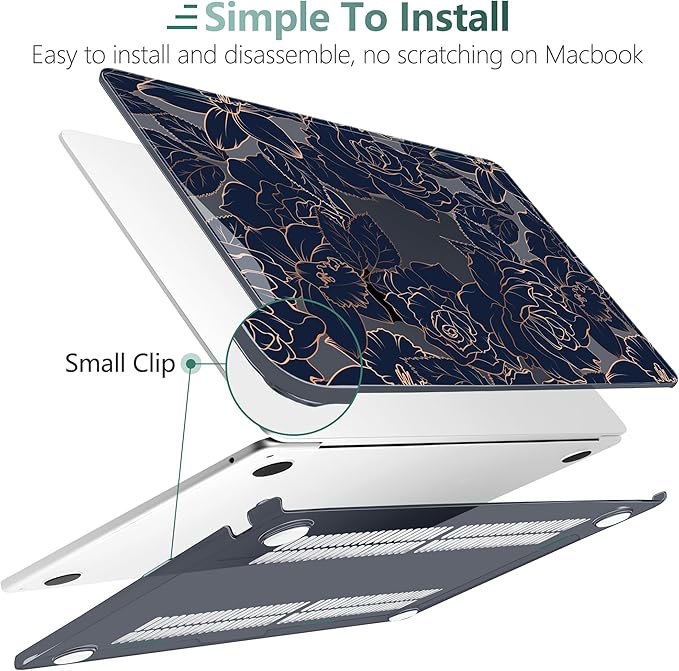 TWOLSKOO Compatible with M4 MacBook Air 15 inch Case 2025-2023 Released Model M4 A3241 M3 A3114 M2 A2941, Plastic Hard Shell & Screen Protector & Keyboard Cover & Trackpad Film, Elegant Roses