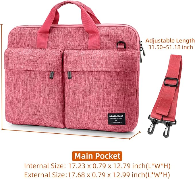 KINGSLONG Slim 17.3 inch Laptop Sleeve Bag Carrying Case with Shoulder Strap, Notebook Ultrabooks Computer Handbag Cover for Men Women Fit for Acer Asus HP Pink