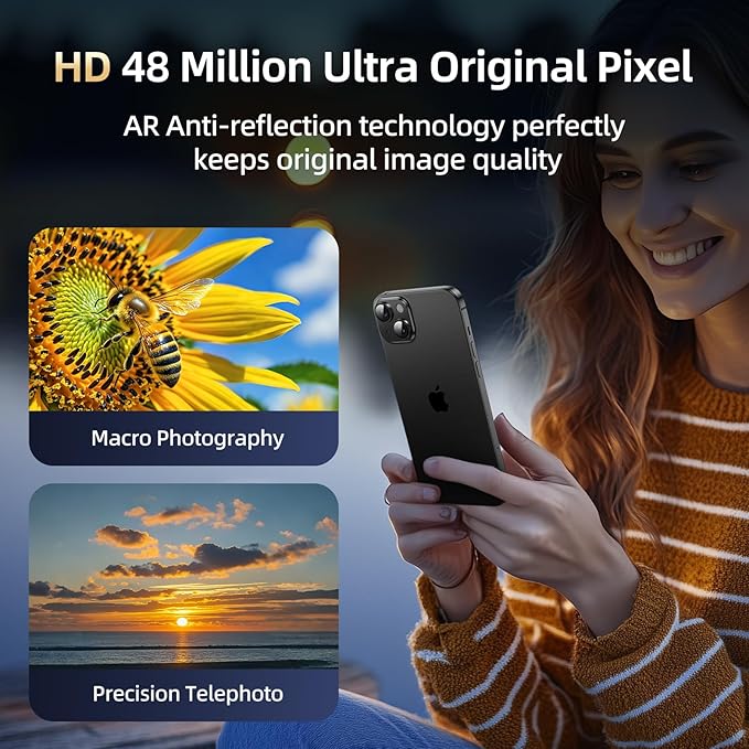 Compatible with iPhone 15/iPhone 14/iPhone 14 Plus/iPhone 15 Plus Camera Lens Protector, [Case-Friendly][Strong Adsorption][AR Anti-Reflection] Tempered Glass Full Coverage,Black