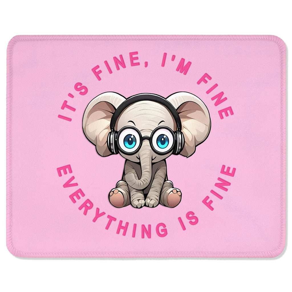 ITNRSIIET Mouse Pad with Stitched Edge Premium Textured Smooth Precise Operation Waterproof Washable Non-Slip Rubber Base Desktop Protection Mat, 10.2×8.3×0.12 inches, Pink Pretty Elephant
