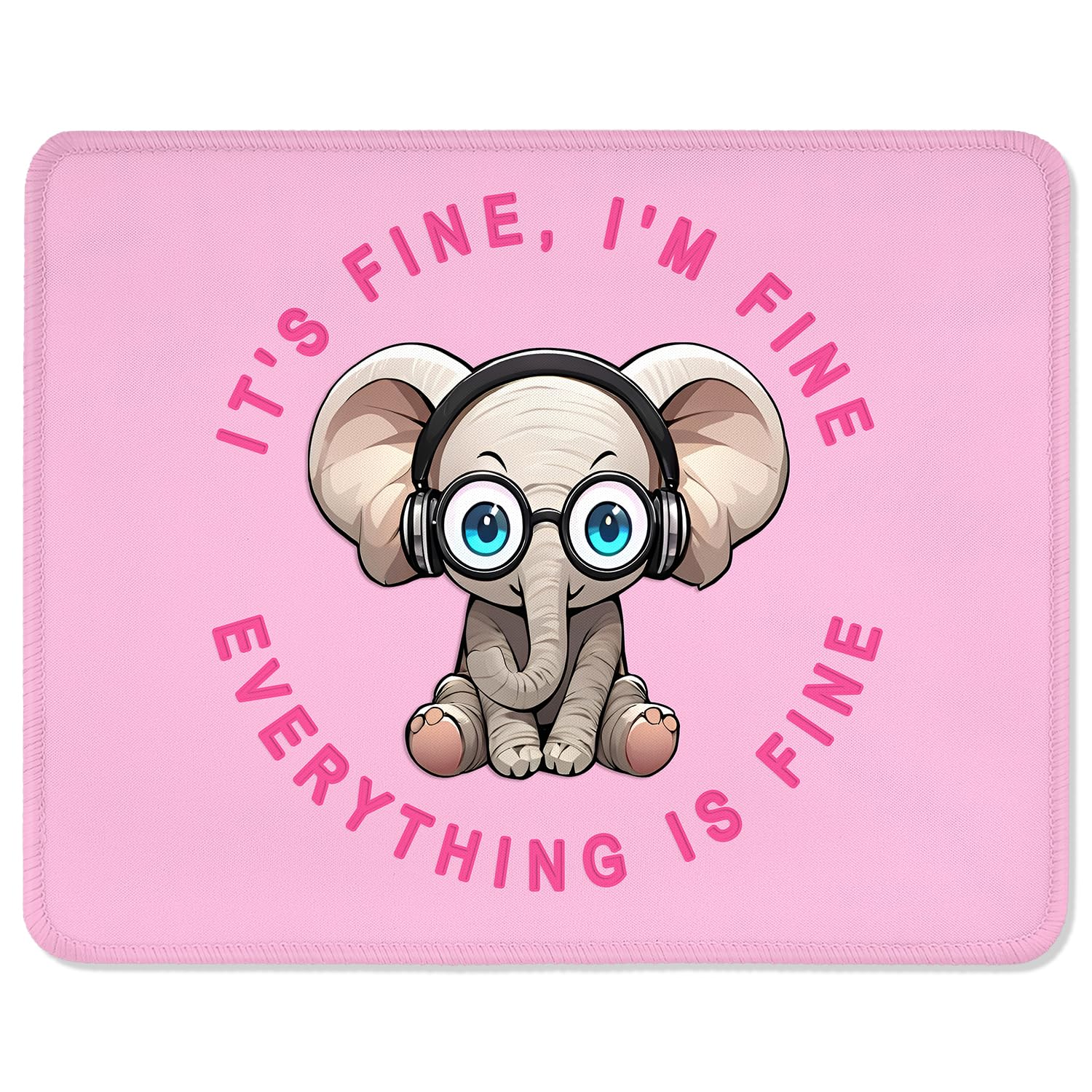 ITNRSIIET Mouse Pad with Stitched Edge Premium Textured Smooth Precise Operation Waterproof Washable Non-Slip Rubber Base Desktop Protection Mat, 10.2×8.3×0.12 inches, Pink Pretty Elephant
