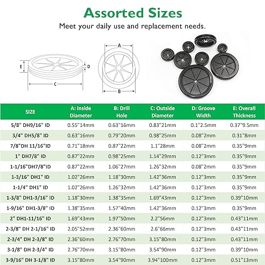 Rubber Grommets for Wiring, 1-1/4 Inch Drill Hole, 1 Inch ID, Firewall Grommets Automotive Cable Cords Hoses Protection, Double-Sided Rubber Plugs for Round Holes, 10 Pcs, 26x32 mm