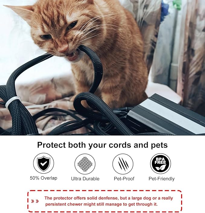 Secbolt Cord Protectors from Pets No Chew, 25ft - 3/8 inch Ultra Durable Cord Covers for Pets, Bite-Resistant Cable and Wire Protector for Cats, Dogs, Rabbits - Black