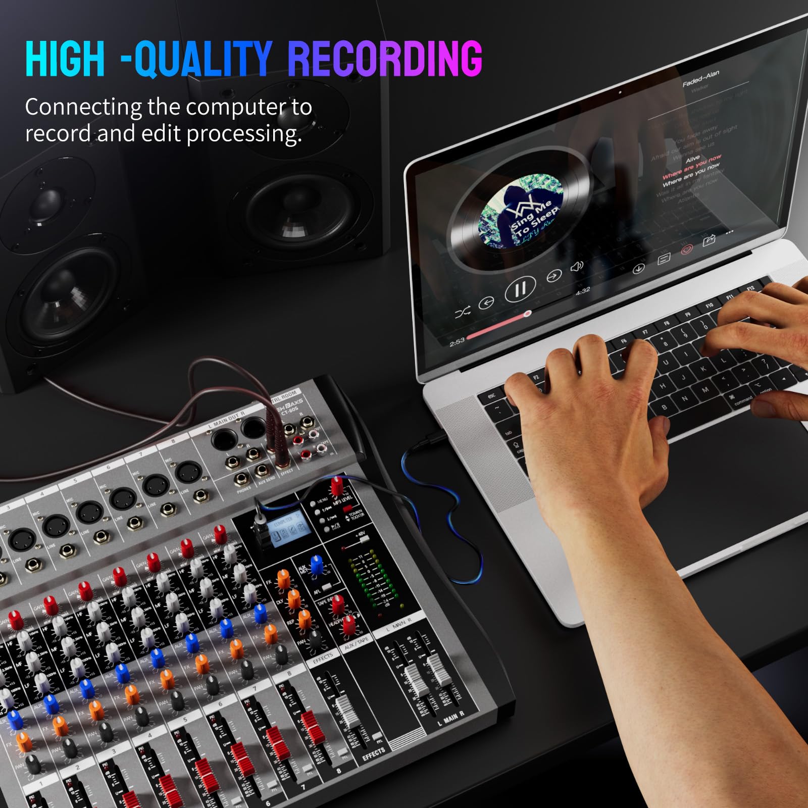 Professional DJ Audio Mixer, 12 Channel Audio Mixer, Bluetooth Sound Mixer, USB Interface, 12 XLR Mic/Line Input, AUX, FX Processor MP3, Headphone,+48V Phantom For Karaoke Studio Streaming Recording