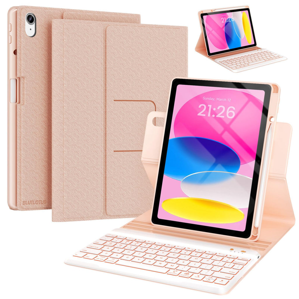 BLUTLOTUS Keyboard Case for iPad 11th Generation (A16) 10th Generation (2025/2022) - 360 Rotatable Magnetic Folio Cover, 7 Color Backlit Detachable Wireless Keyboard with Pencil Holder (Purple)