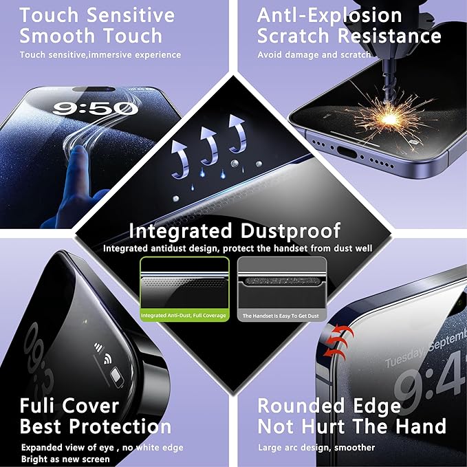 2 Pack Anti Blue Light Matte Screen Protector for iPhone 16 Pro 6.3-Inch Auto Dust Removal, No Bubbles, Tempered Glass Film, Easy Installation