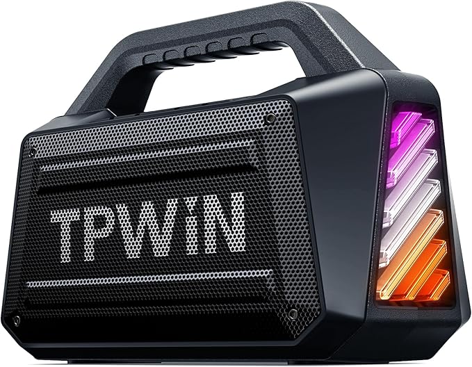 Portable Bluetooth Speaker - 80W Peak Loud Speakers, 20H Playtime for Outdoor Adventure, Lightshow, TWS, Deep Bass, BT 5.3 Wireless, IPX6 Waterproof for Travel Hiking Camping Beach Pool - Black