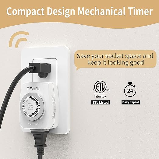 TiFFCOFiO Indoor Mechanical Timers for Electrical Outlets, 2 Prong Plug in Outlet Daily Repeating Light Timer for Indoor Lights, ETL Listed (2 Pack)
