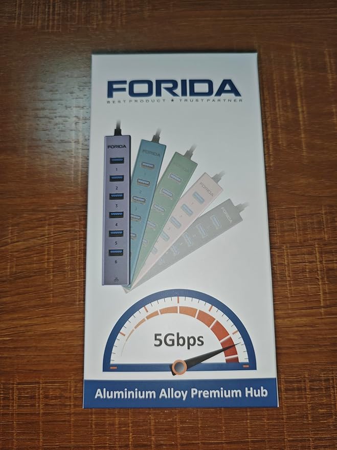 FORIDA USB C Hub-8 Port USB HUB with 7 USB3.0 Data Ports,Aluminum Alloy USBC Splitter with Type C 5V/3A Power Port Compatible with MacBook, iPad, Surface Pro, XPS, Laptop,PC (Gray,USB C-9.8in)