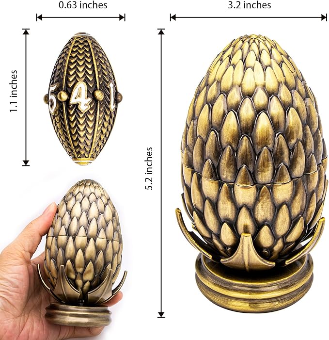 ARUOHHA DND Metal Dice Bronze Dragon Egg Dice with Rotating Dragon Egg Shell, Role Playing Game RPG Polyhedral D and D Dice Set D20 D12 D10 D8 D6 D4