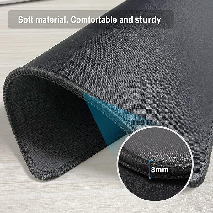 Zhithink 11 Pack Mouse Pad with Reinforced Stitching Edge, Washable Mousepad with Grippy Non-Slip Rubber Base, 0.12 Inch Thick Smooth Tracks Computer Mouse Pads Bulk for Desk, Black, 10.2x8.2 Inch