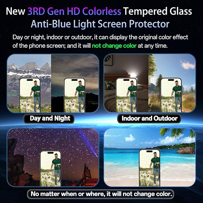 Screen Protector for iPhone 16 Pro Max Blue Light Block,Military-Grade Shatterproof HD Tempered Glass with Easy Installation Tray,Touch Sensitive, 9H Hardness, Anti-Scratch,2 Pack