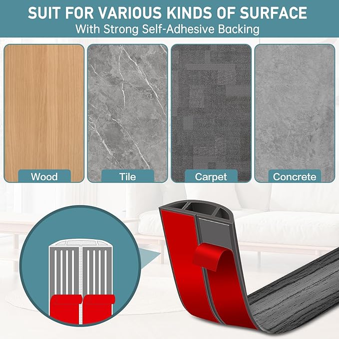 Floor Cord Cover Self Adhesive Cord Hider Floor Extension Cord Covers for Floor Power Cord Protector Cable Management Prevent Cable Trips Cable Cavity 0.59" W x 0.31" H (Deep Grey Wood, 10Ft)