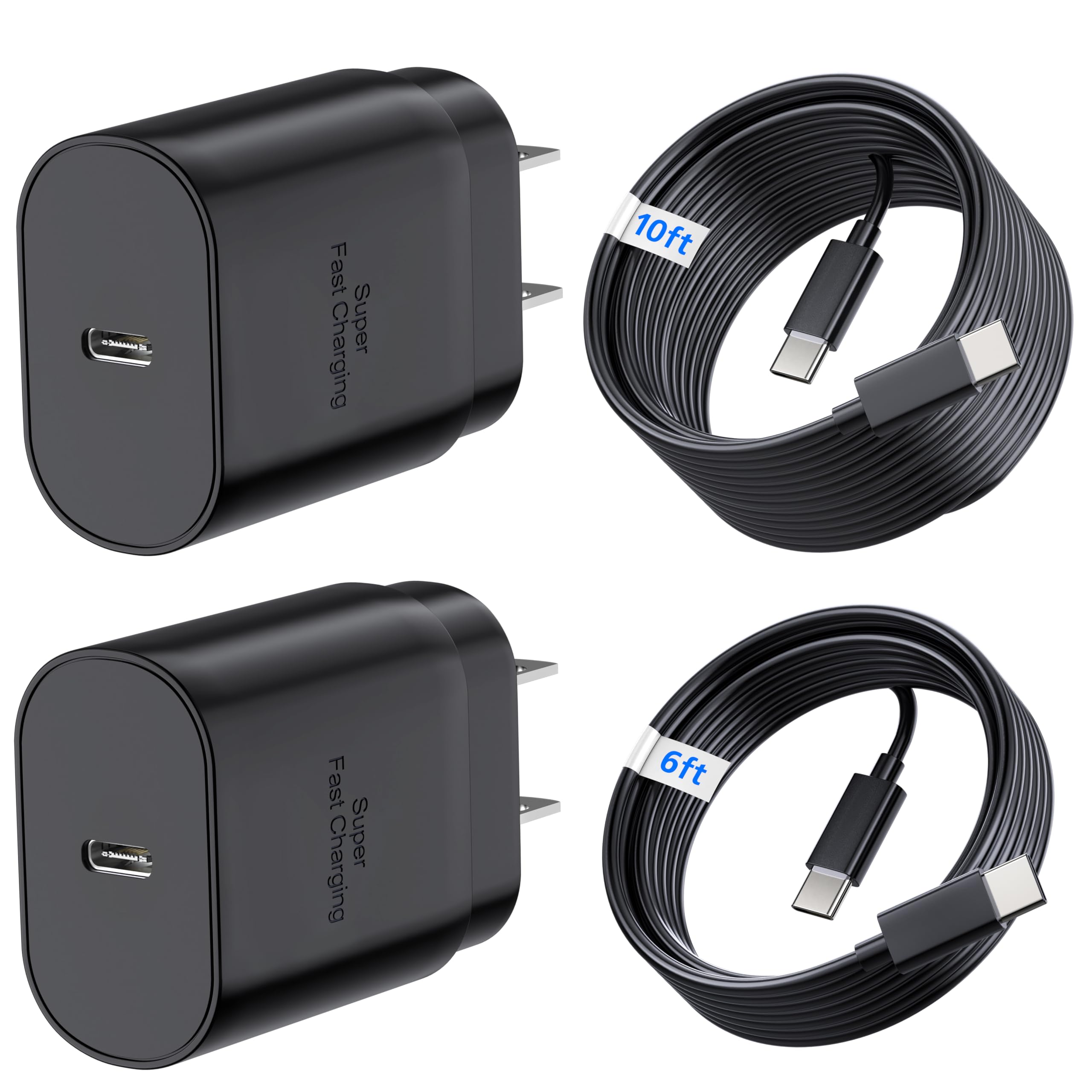 TT&C 30W USB C Fast Charger with 10FT & 6.6FT Cables for iPhone 17, 16, 15