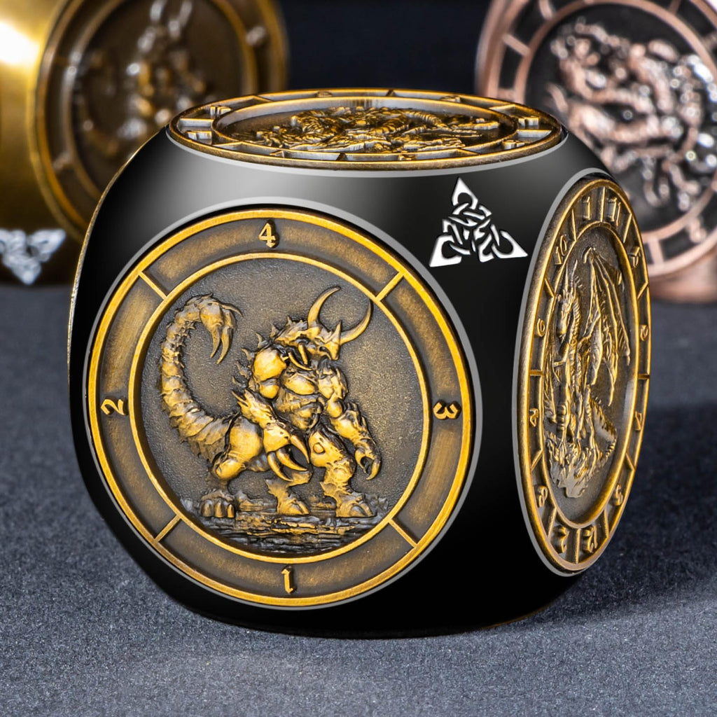 Roycevon 7 in 1 Unique Spinner DND Dice Set D&D, Metal D and D Dice with Gift Box, Dungeons Dragons Role Playing Dice, Black Gold