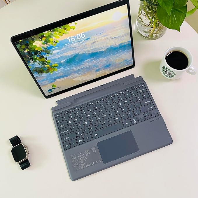 Keyboard for Microsoft Surface Pro Copilot+ (11th Edition) / Pro 11 / Pro 10 / Pro 9 / Pro 8 / Pro X, 13 inch, Detachable Type Cover with Touchpad, Pen Holder (Grey Without Backlit)