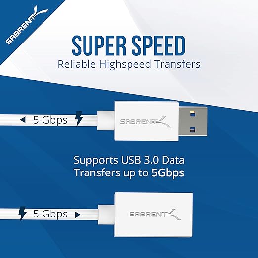 SABRENT USB 3.0 Extension Cable, A-Male to A-Female, 10ft, White (CB-301W)