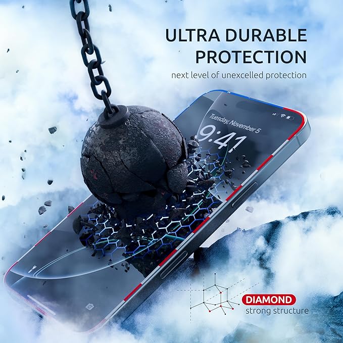 Screen Protector for iPhone 16 Pro - 2 Pack (USA Flag Design and Black) - 9H Hardness, Oleophobic Coating, Easy Installation - Tempered Glass Screen Protector for iPhone 16 Pro