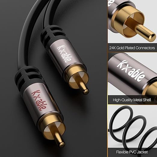 RCA Cable 4FT, 2RCA Male to 2RCA Male Stereo Audio Cable,【Oxygen-Free Copper, Hi-Fi Sound, Double Shielded】 2 RCA Car Audio Subwoofer Cord for Home Theater, HDTV, Amplifier, Hi-Fi System, Speaker