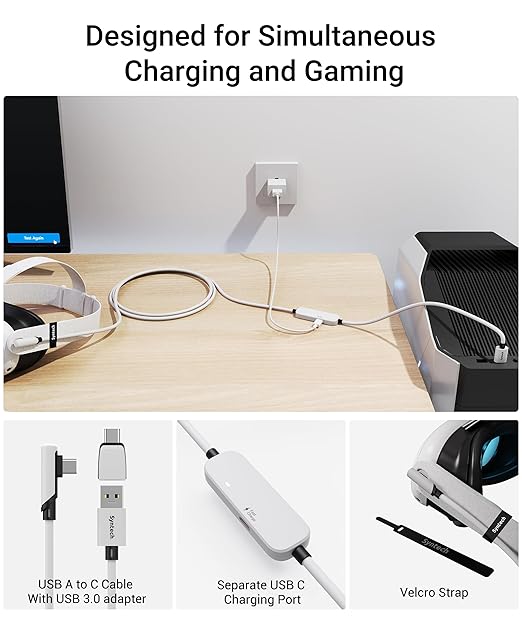 Syntech Link Cable with Charging 20FT Compatible with Oculus/Meta Quest 3S/3 Accessories, Quest2/Pro, Pico4, Next-Gen VR Cable with USB 3.0 A to C Adapter for SteamVR, Charge & Link Simultaneously