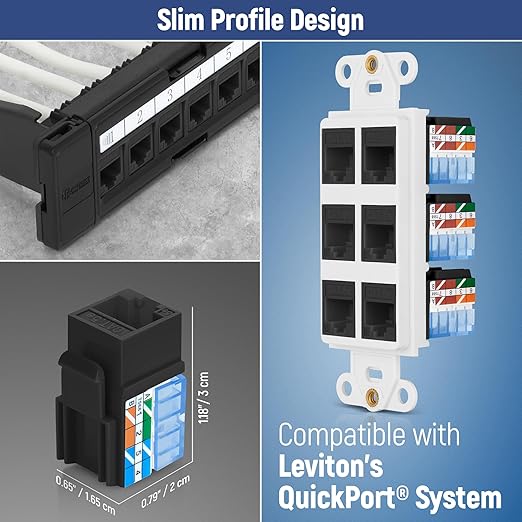 Everest 90° Angled RJ45 Cat5e Keystone Jacks 10-Pack in Black - Slim Profile Female RJ45 Connectors - Cat 5e Keystone Jack - Compatible with 90° Angled Speed Termination Tool - easyJACK (B094WB91H3)