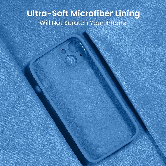 FireNova Designed for iPhone 13 Case, Silicone Upgraded [Camera Protection] Phone Case with [2 Screen Protectors], Soft Anti-Scratch Microfiber Lining Inside, 6.1 inch, Blue