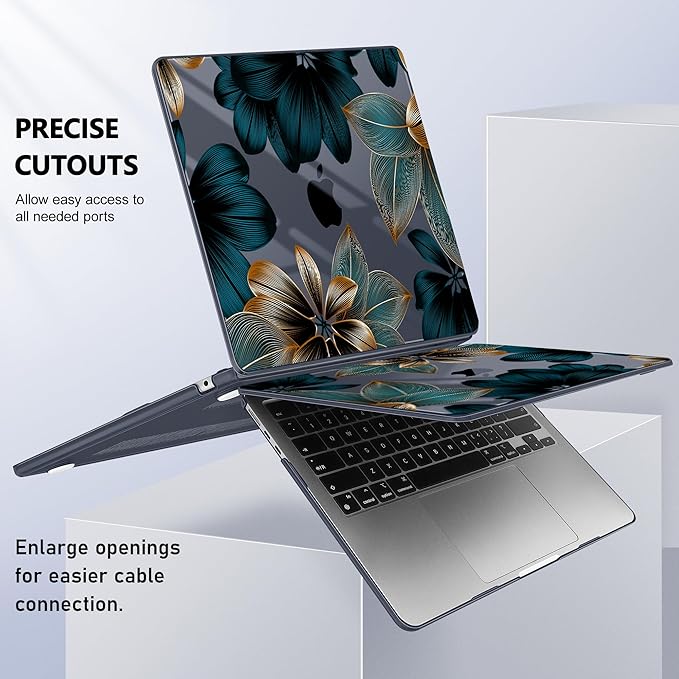Case for MacBook Air 15 Inch 2025 2024 2023 Release M4 A3241 M3 A3114 M2 A2941, Hard Shell with Screen Protector & Keyboard Cover, Compatible with Touch ID - Leaves