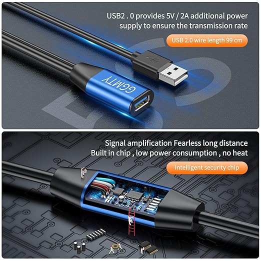 USB 2.0 Type A Male to A Female Active Repeater Extension Cable 50ft, High Speed 480 Mbps