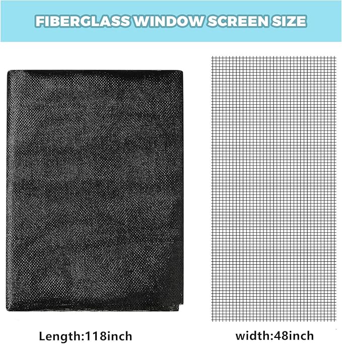 Window Screen Replacement Kit, 8-in-1 DIY Screen Door Repair Kit with Fiberglass Mesh 48"x118" Spline Tools for Sliding Door Patio Screen House Windows French Doors