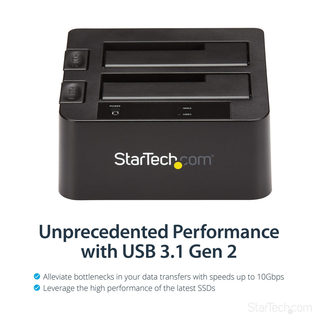 StarTech.com Dual-Bay USB 3.1 to SATA Hard Drive Docking Station, USB 3.1 (10 Gbps), External 2.5/3.5" SATA I/II/III, SSD/HDD Docking Station, Hot-Swap Hard Drive Bay, Top-Loading (SDOCK2U313)