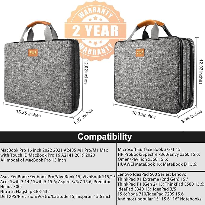 ZINZ Slim Expandable Laptop Case 15.6 Inch Sleeve Upgraded Protective Durable Recycled Carrying Case Compatible with MacBook 15" & 16" and Most 15" 15.6" 16" Notebook,D01G03