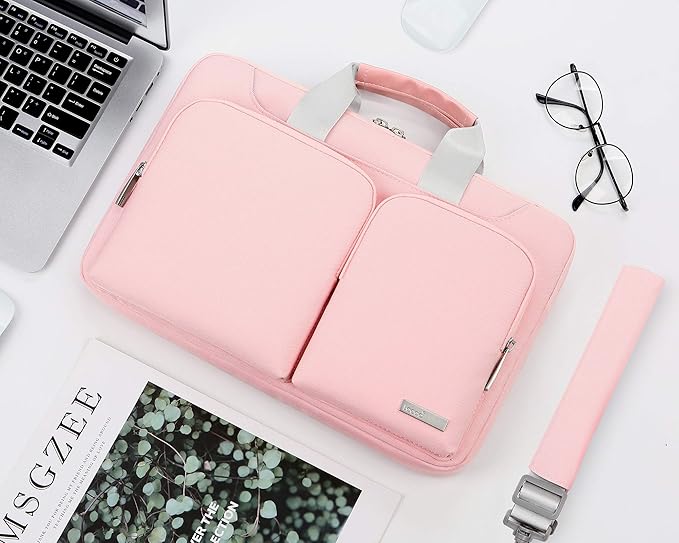 Lacdo 360° Protective Laptop Shoulder Bag, 15-15.6 inch Laptop Sleeve Case for Acer HP Lenovo Dell ASUS Laptop, Acer Aspire, HP Pavilion, Dell Inspiron, Lenovo IdeaPad,ASUS ZenBook Computer Bag, Pink