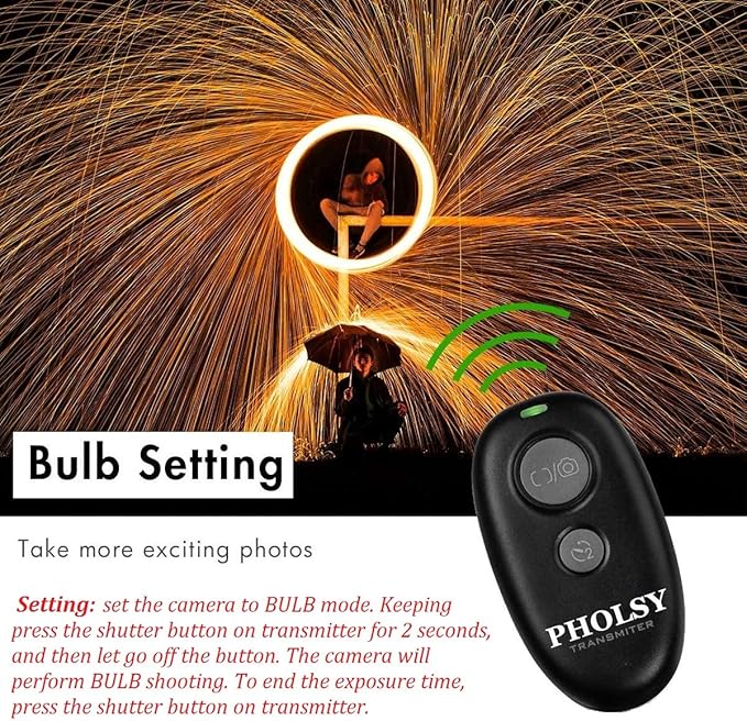 PHOLSY Wireless Shutter Camera Remote Release Control for Panasonic S5, S1H, S1R, S1M, S1, G95, G91, G90, G9, FZ1000 II, G80, G81, G85, GH5, GH6, G95, G7, GH7, GX8, G6, G5