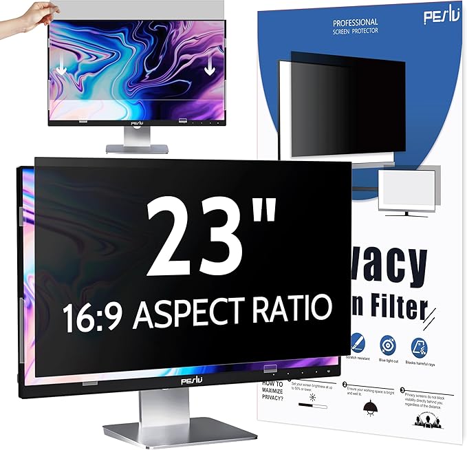 Computer Privacy Screen 23 Inch for 16:9 Widescreen Monitor, Removable 23inch Anti Blue Light Anti Glare Monitor Privacy Filter Shield