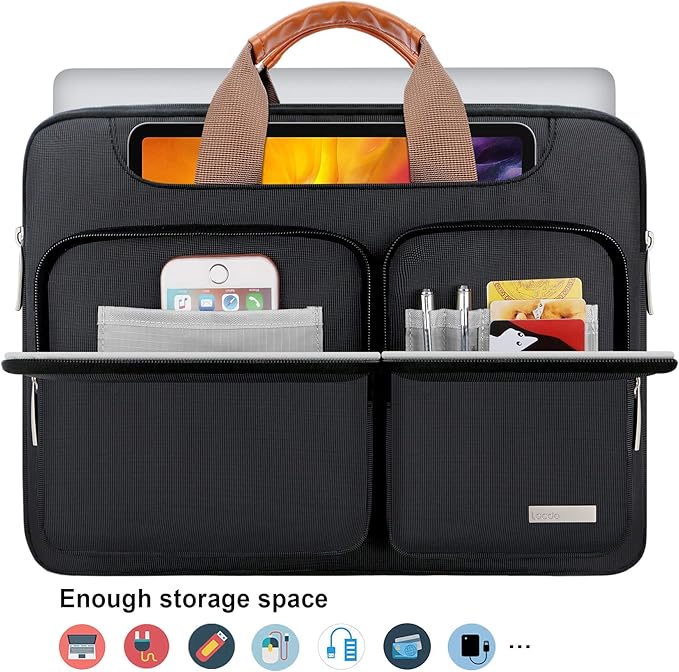 Lacdo 360° Protective Laptop Shoulder Bag, 15-15.6 inch Laptop Sleeve Case for Acer HP Lenovo Dell ASUS Laptop, Acer Aspire, HP Pavilion, Dell Inspiron, Lenovo IdeaPad,ASUS ZenBook Computer Bag, Black