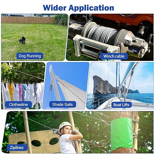 TooTaci 3/16 Wire Rope Kit with M8 Turnbuckles for Cables Wire, 50ft Stainless Steel Cable, Clamps and Thimbles, 7x19 Strands Heavy Duty Aircraft Cable for Zipline, Deck Railing, Shade Sail