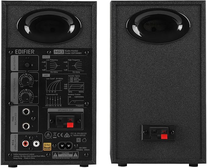 Edifier MR3 Powered Studio Monitor Speakers, Hi-Res Audio Certified Bluetooth V5.4 Active Bookshelf Loudspeakers, 2.0 Computer Speaker with Headphone Output RCA AUX Balanced TRS Input - Black (Pair)